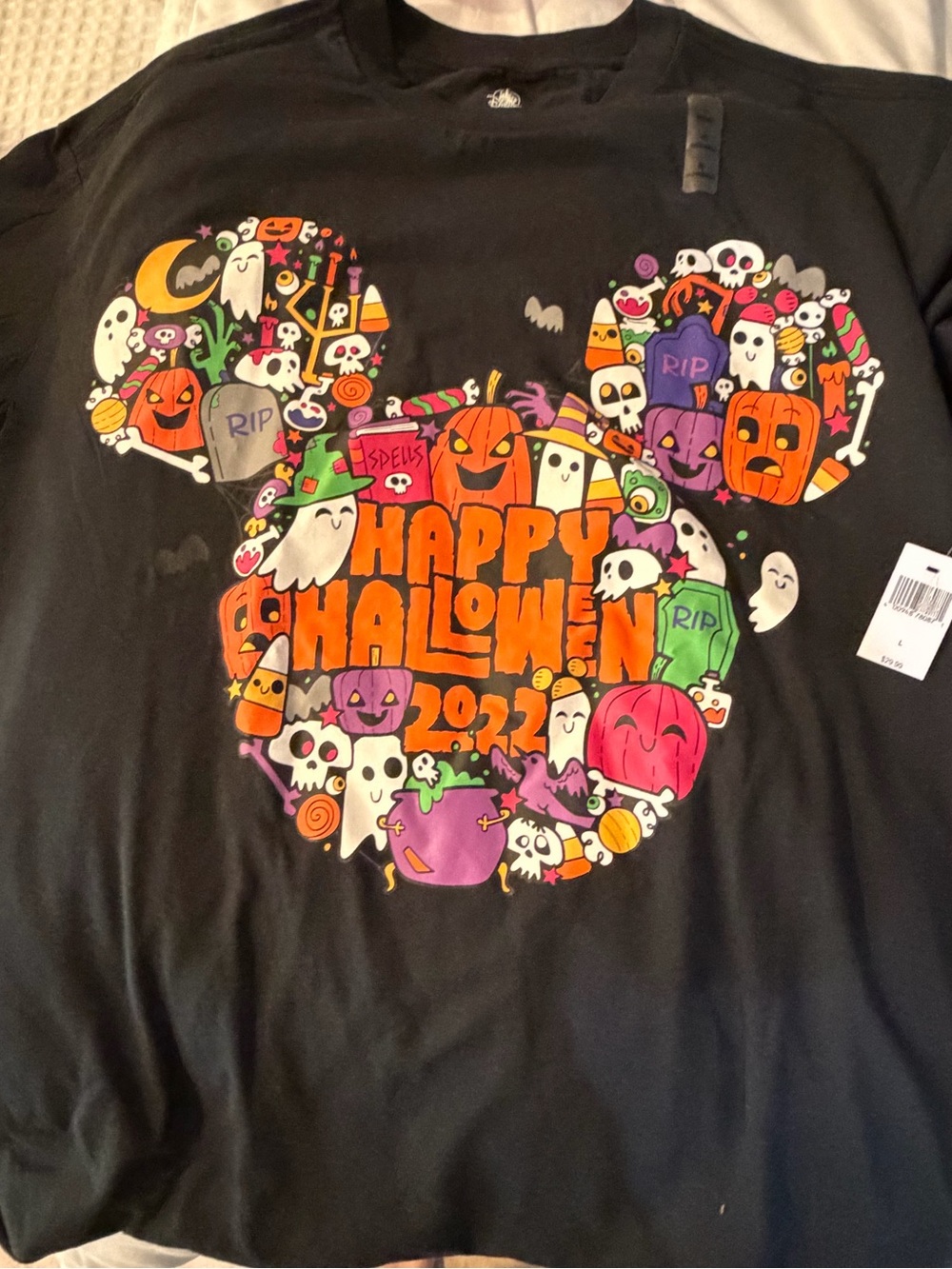 Disney Parks Happy Halloween 2022 Mickey Silhouette Mouse Ears T-Shirt NWT - L